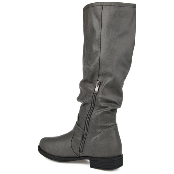 Journee Collection Light Gray Faux Leather Knee High Riding Boots - Picture 5 of 8